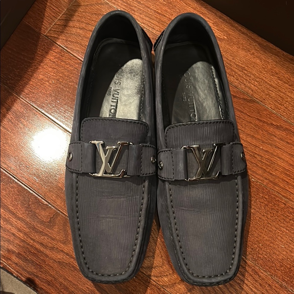 Louis Vuitton Blue Slip-On Loafers with Metal Hardware
